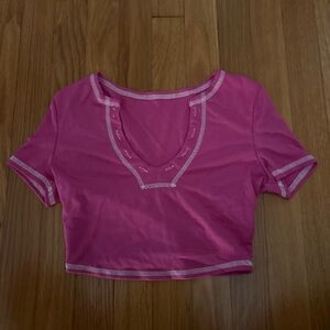 SHEIN Pink Crop Top with White Trim